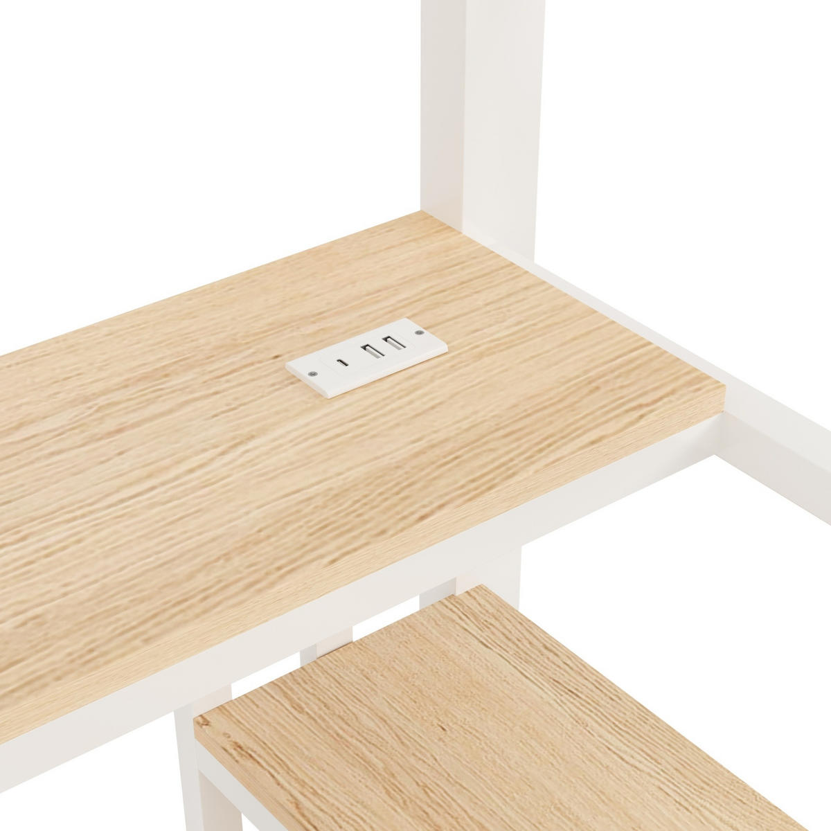 HOCHBETT 90/200 cm Weiß mit Schreibtisch, Regal und LED-Lichtleiste - Weiß, Metall (90/200cm) - MIVRAY