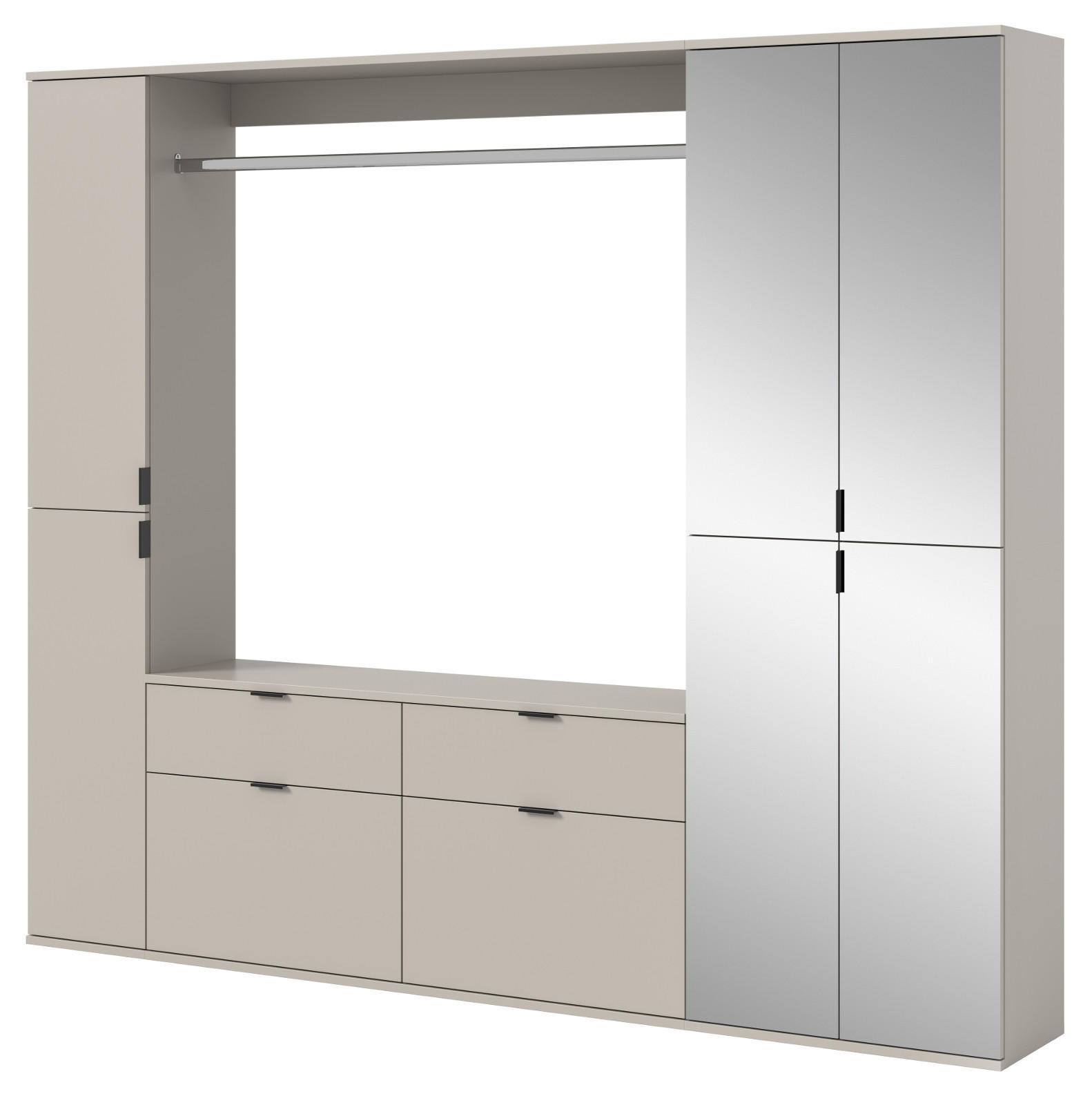 GARDEROBEN-SET Kaschmir 212 x 193 cm, Garderobenschrank mit Spiegel - Kaschmir/Schwarz, Glas/Holzwerkstoff (212/193/34cm) - Inn.Furn