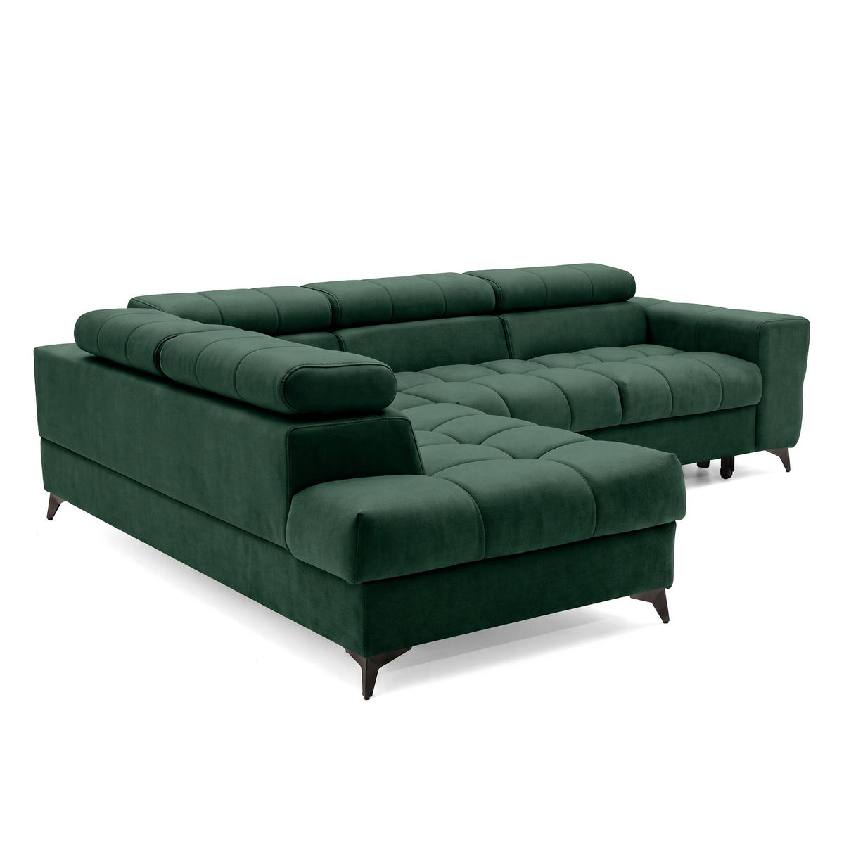 ECKSOFA PUDDING L Links mit Schlaffunktion 125x195 Velours Grün - Schwarz/Grün, Holz/Textil (203/275cm) - Muffo