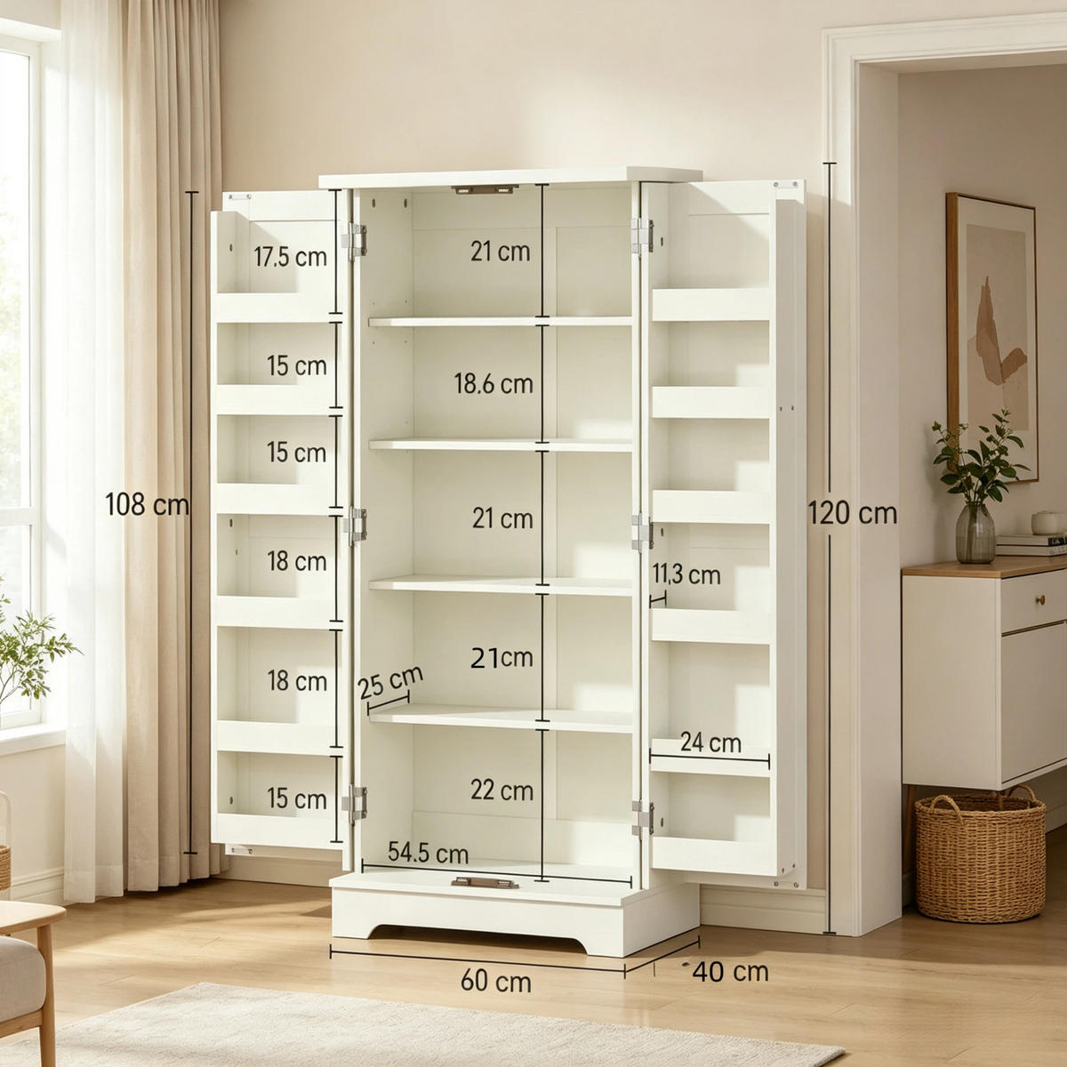 HIGHBOARD DE-38819 60/40/120 cm 5-stufiger Schrank und Türregale Creme/Rustikalbraun - Creme, Holzwerkstoff (60/120/40cm) - ComfortXL