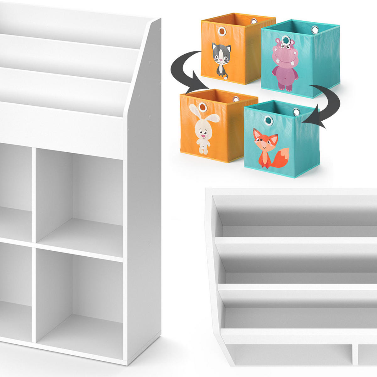 KINDERREGAL Luigi Weiß 72 x 114.2 cm mit 2 Faltboxen - Weiß, Holzwerkstoff (72/114.2/31.2cm) - Vicco