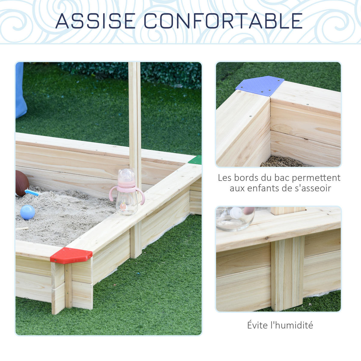 SANDKASTEN DE-18743 quadratisch mit verstellbarem Dach Naturholz - Blau, Holzwerkstoff (120/120/120cm) - ComfortXL