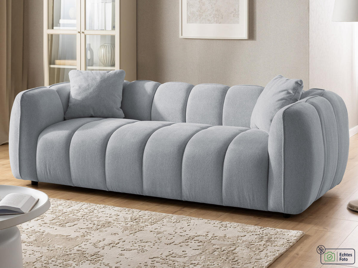 3-SITZER SOFA Nubira in tief gesteppter Bubble-Optik aus weichem Grau Strukturstoff im modernen Design - Schwarz/Grau, Holz/Kunststoff (228/69/89cm) - S-Style Möbel