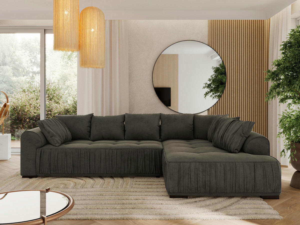 ECKSOFA ORTA Dunkelgrau Velvet - Rechts - Dunkelgrau/Schwarz, Textil (200/325cm) - MKS