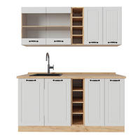 SINGLEKÜCHE R-Line Weiß Landhaus/Goldkraft Eiche 160 cm ohne Arbeitsplatte - Eiche Wotan/Creme, Holzwerkstoff (160/81.6/46cm) - Vicco