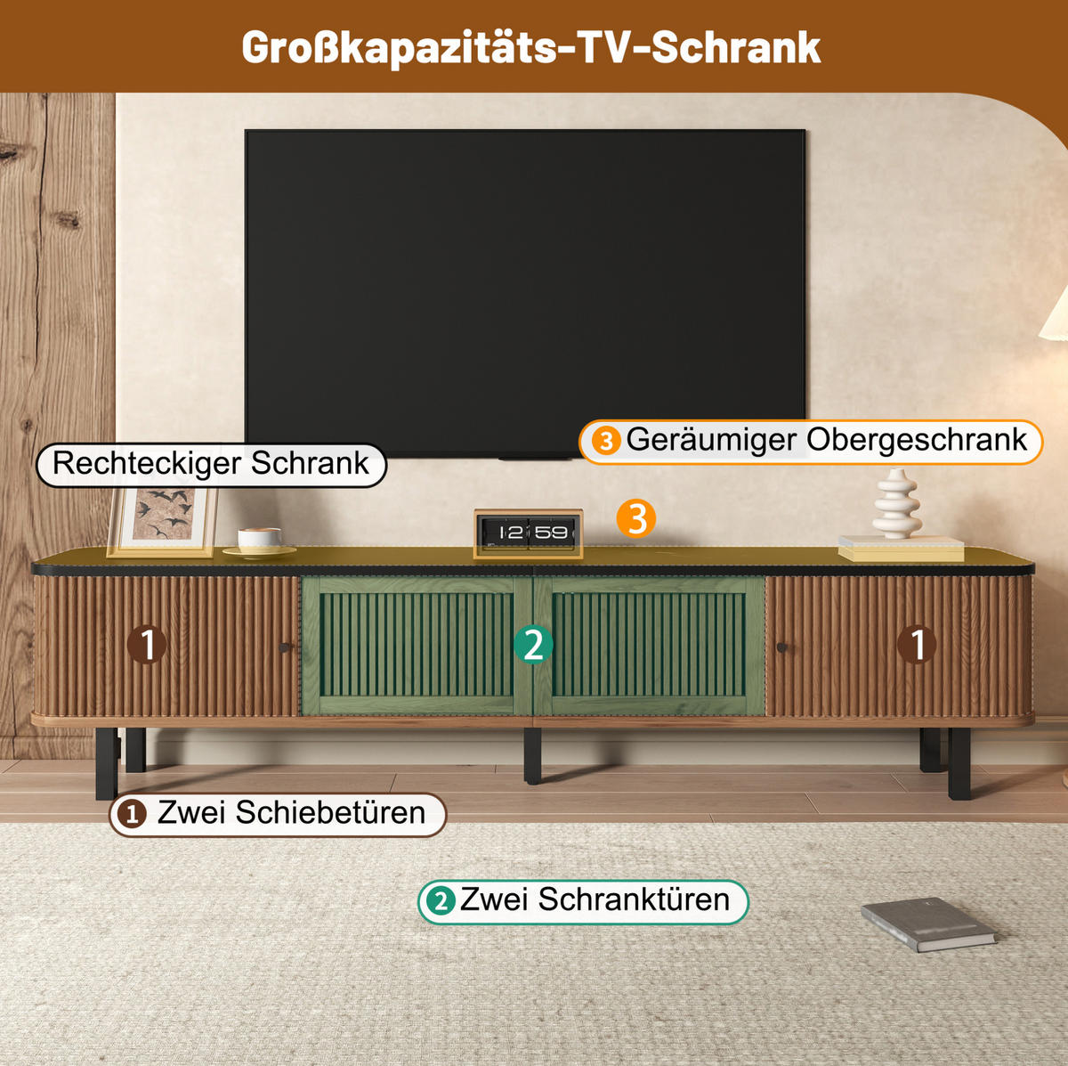 LOWBOARD 190/35/45 cm aus MDF und Holzwerkstoff mit Schiebetüren und Gitterfront Eichefarben - Braun, Holzwerkstoff (190/45/35cm) - Modenvie
