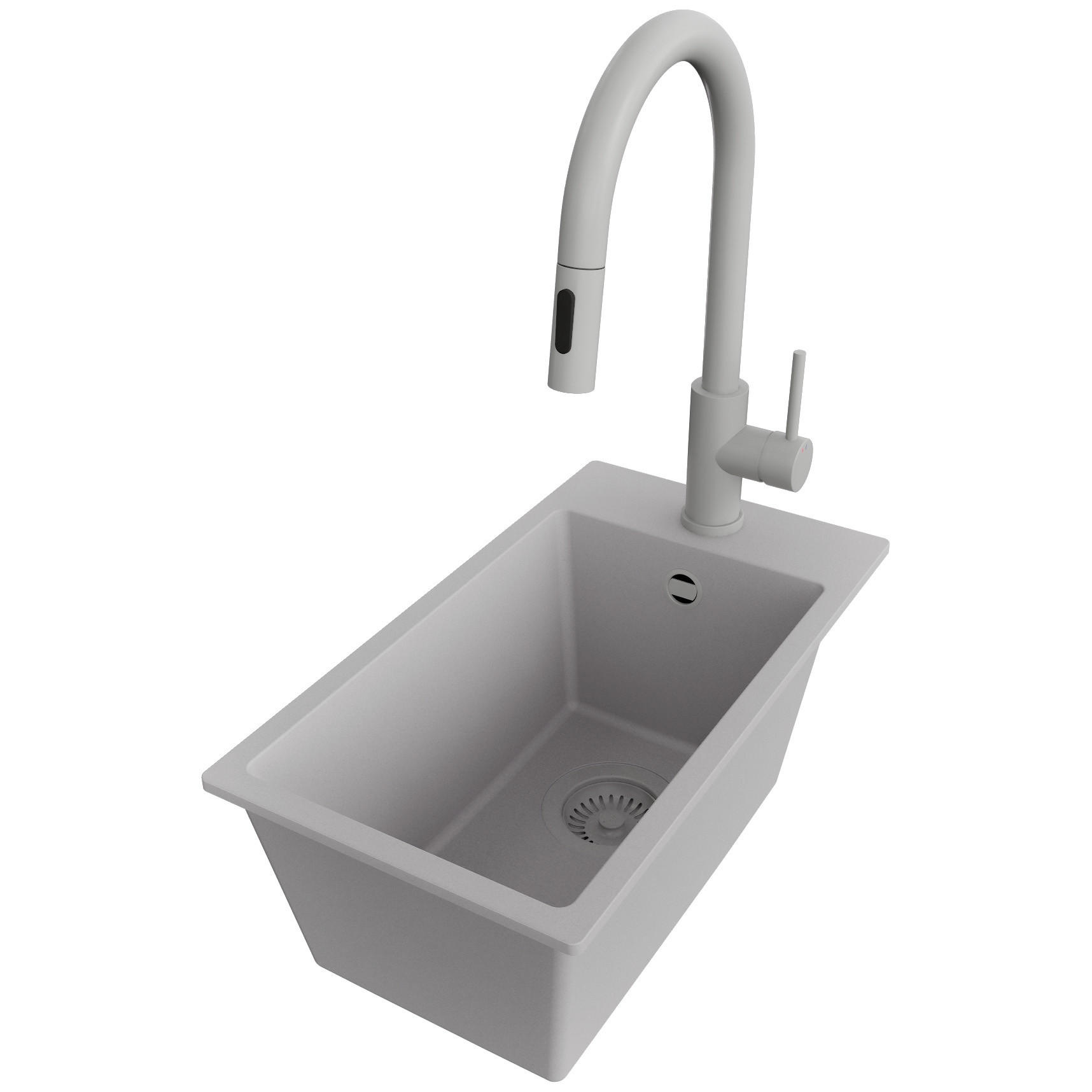 GRANITSPÜLE Riga, 2-er set Grau 28/50 cm 1 Becken + Küchenarmatur 40/20 cm + Ablauf-Set ab 30er Unterschrank - Grau, Kunststoff (28/20/50cm) - Primagran