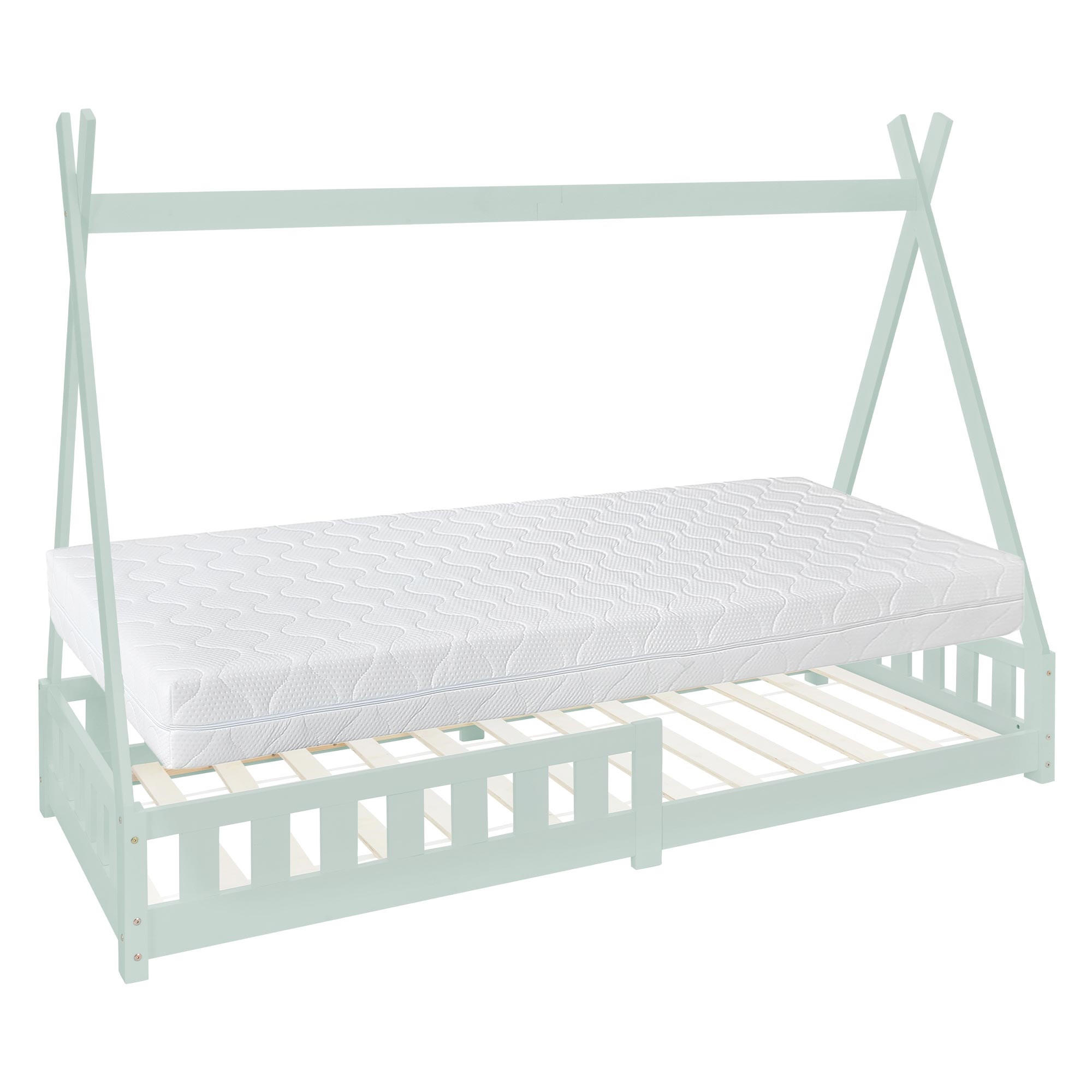 KINDERBETT Tipi mit Matratze 90x200 cm Mint - Mintgrün, Holz (90/200cm) - ML-DESIGN