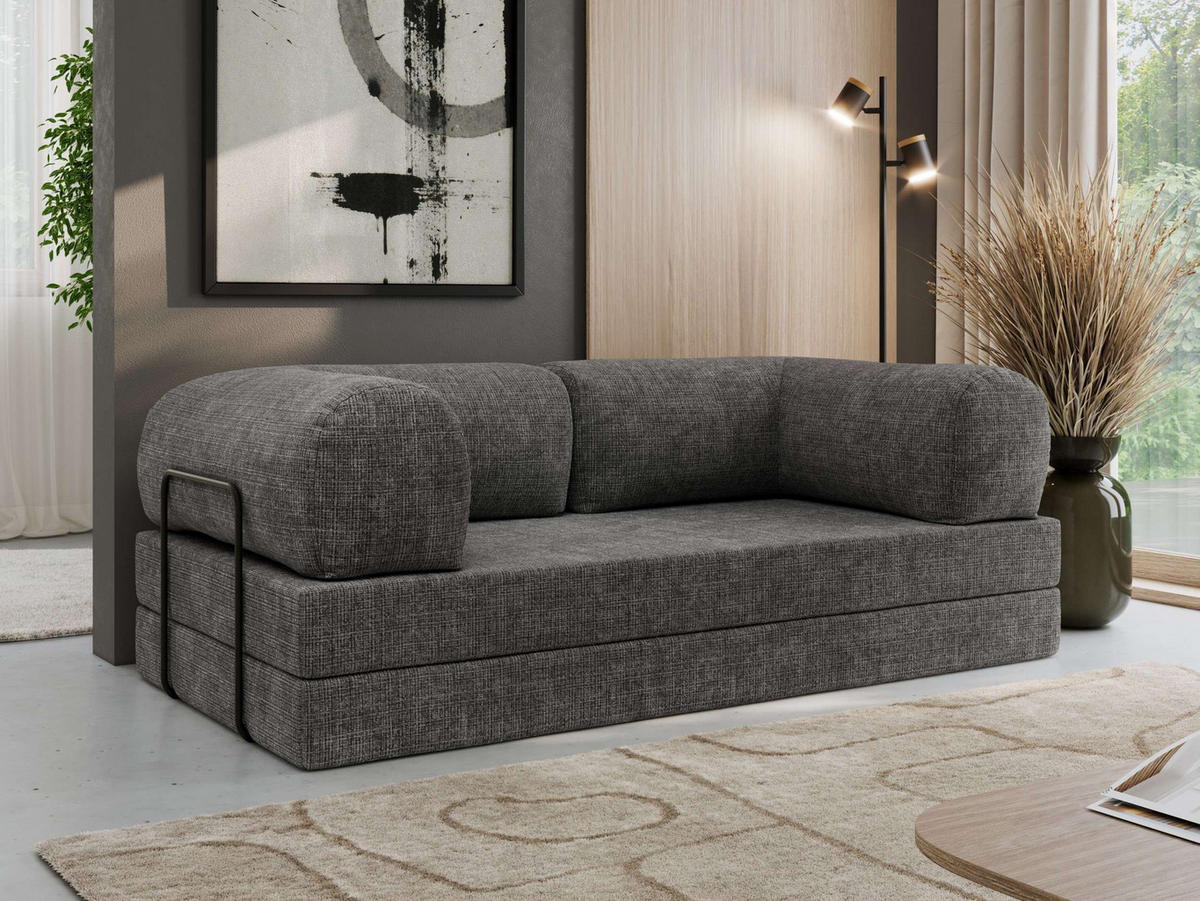 TROJMIESTNA POHOVKA ORSETTO - Tmavosivá Hrubo tkaná ženilka - čierna/tmavosivá, kov/textil (200/70/100cm) - MKS