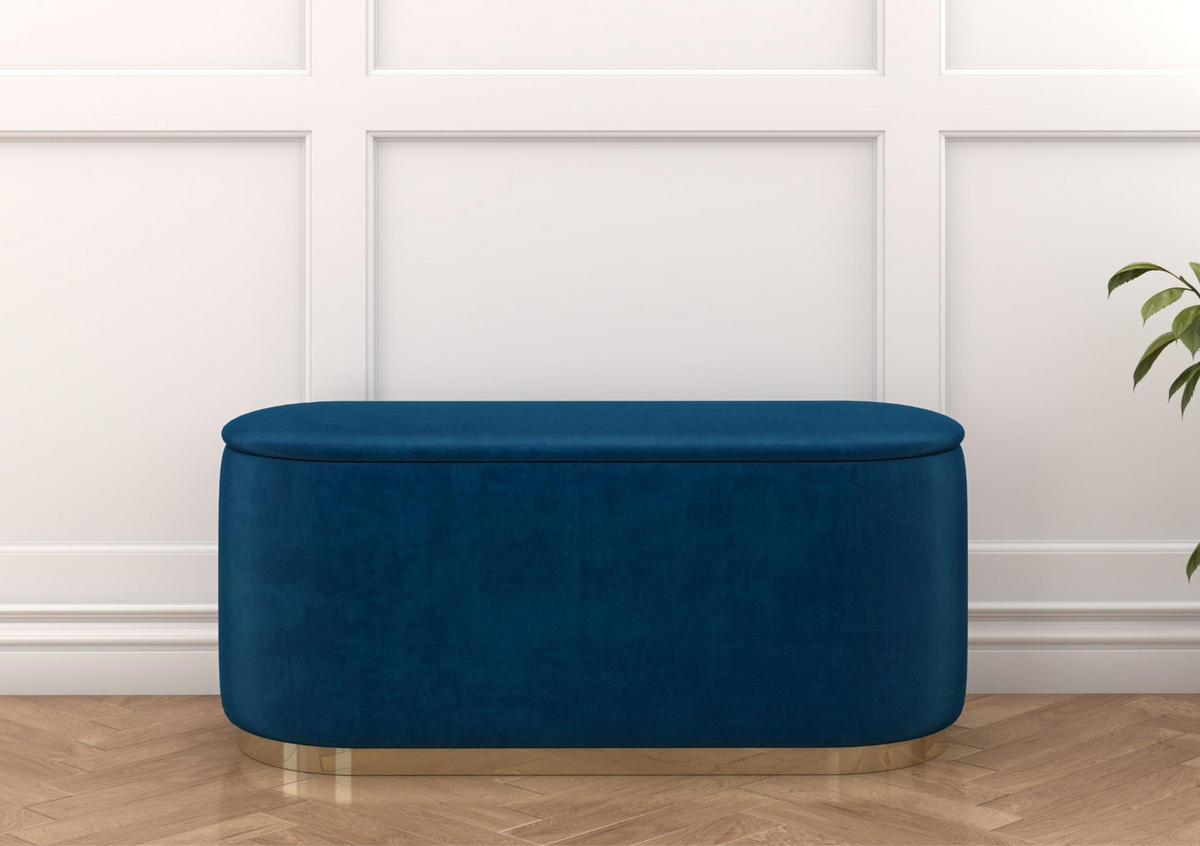 POUF Scarlett mit Stauraum, goldene Basis, 110/47/45 cm, Marineblau - Goldfarben/Dunkelblau, Holzwerkstoff/Textil (110/47/45cm) - Dancan