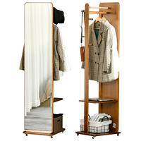 GARDEROBENSPIEGEL DE-17904 mit Rollen, Kleiderstange & 4 Haken Walnuss - Walnussfarben, Holzwerkstoff (44.5/170/40cm) - ComfortXL