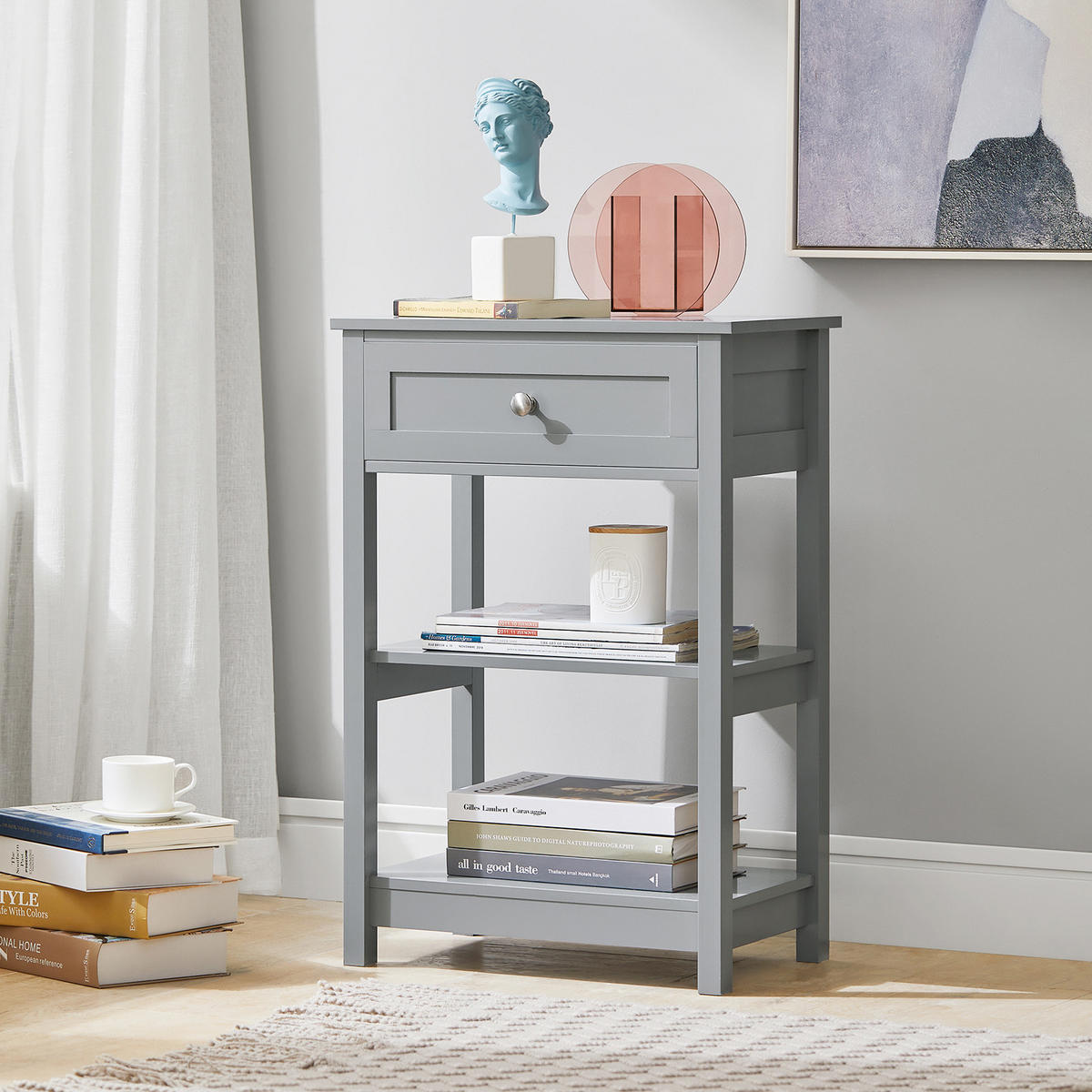 BEISTELLTISCH Grau - Grau, Holzwerkstoff (30/45/69cm) - SoBuy
