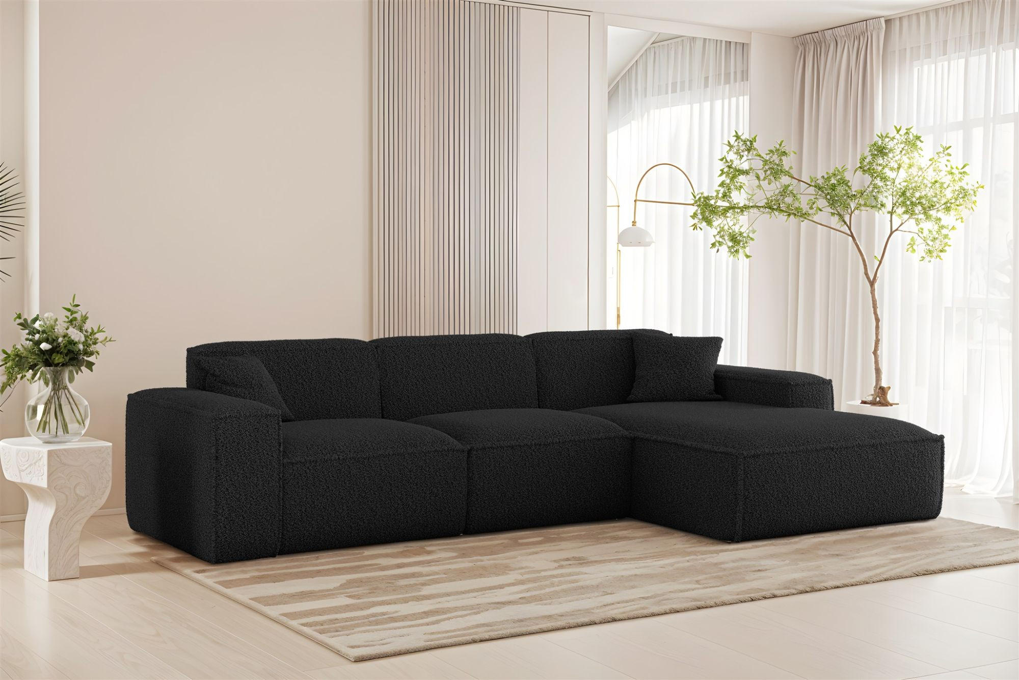 ECKSOFA Celes Premium In Sven - Schwarz, Holzwerkstoff/Textil (266/165cm) - Fun Möbel
