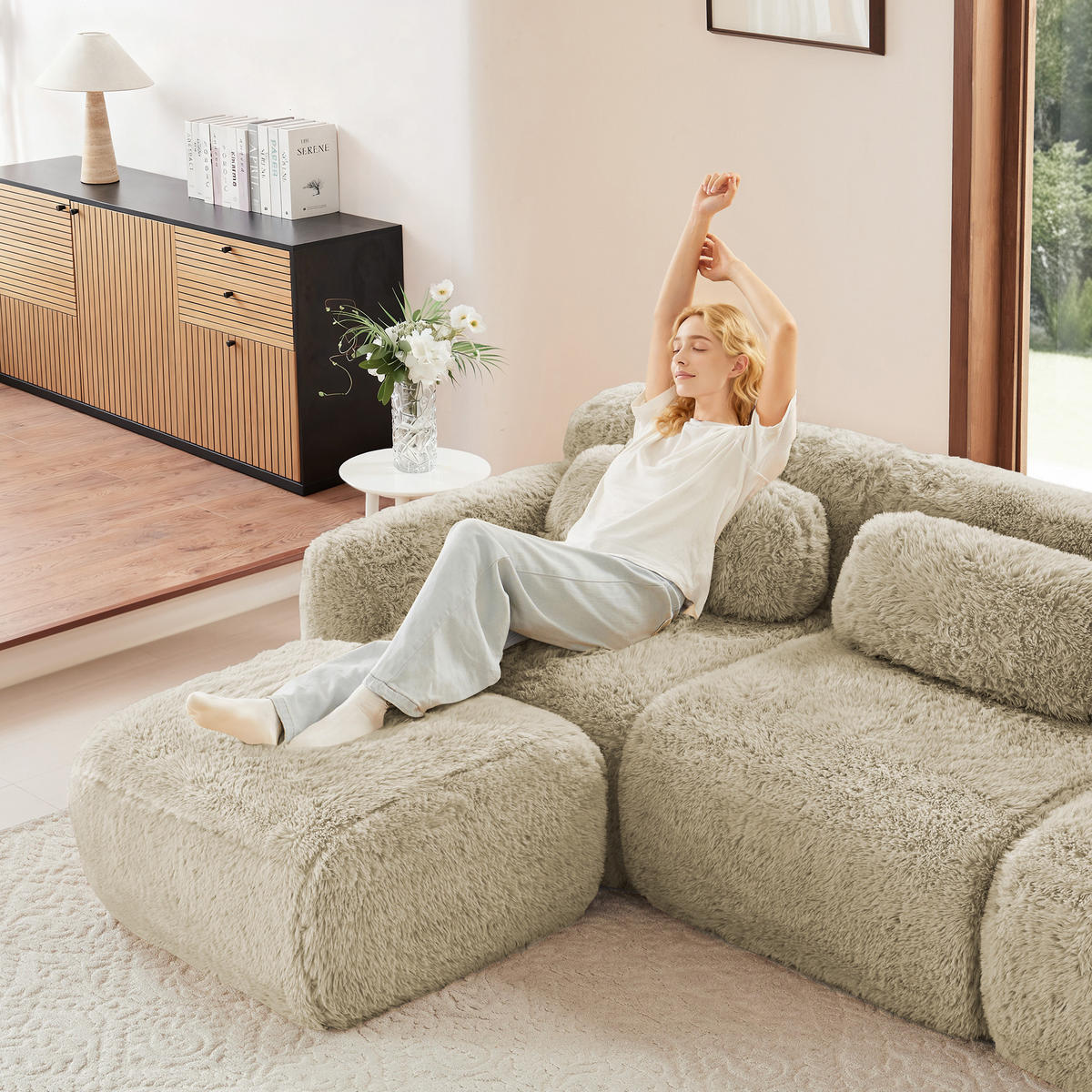 SOFA 2-Sitzer mit modularem Design beige aus Plüsch - Beige, Textil (179/73/204cm) - Luhomfu