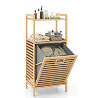 BADREGAL mit Wäschekorb natur - Naturfarben, Naturmaterialien (43.5/96/33cm) - COSTWAY