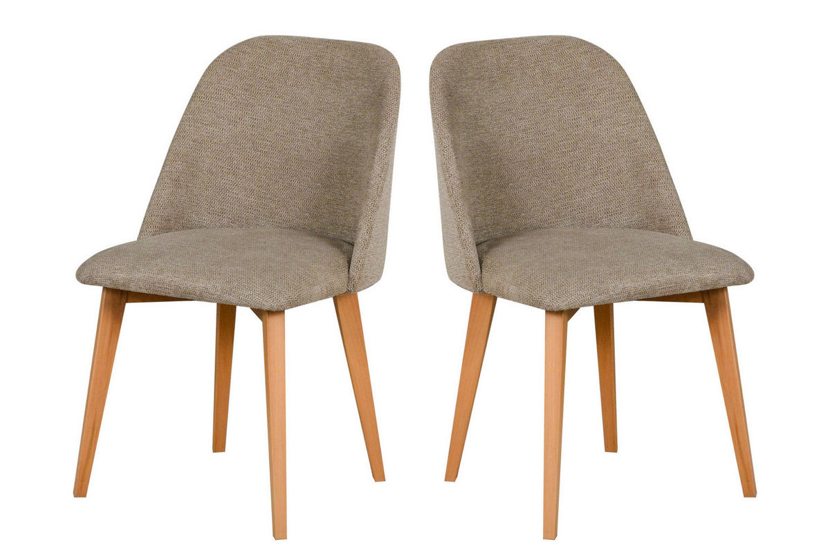 STUHL 2er Set MONTI 3, natur buche, aragon 20 - Buchefarben/Mokka, Holz (48/83/47cm) - Leaf Design