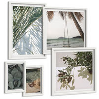 BILDER SET 5er Set - 50x50 cm & 20x30 cm & 40x60 cm Weißer Rahmen - Tropische Pflanzen für den Urlaub - Weiß, Kunststoff (40/60cm) - TULUP