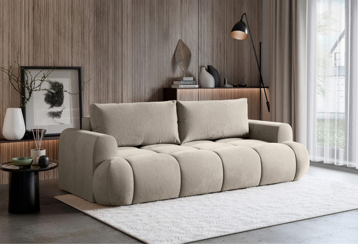 3-SITZER SOFA Ombo Doce Beige wasserabweisender Samt - Beige/Schwarz, Kunststoff/Textil (250/92/110cm) - Selsey