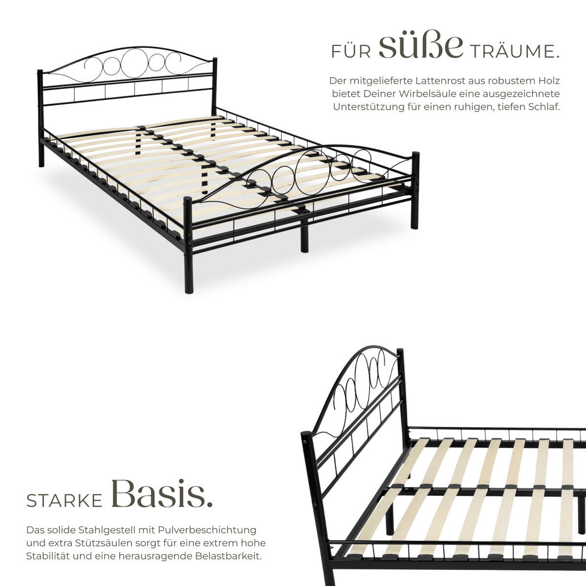METALLBETT Sonno,140 x 200 cm,schwarz/schwarz - Schwarz, Metall - tectake