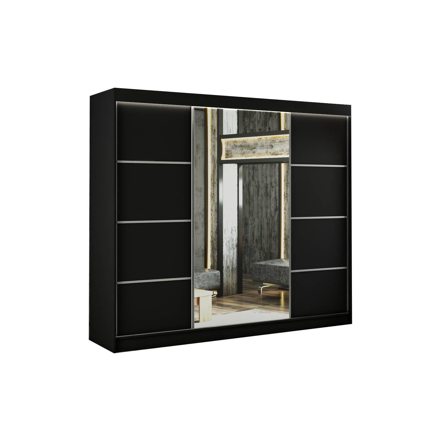 Meblini Schiebetürenschrank Schwarz 250x215x61 cm
