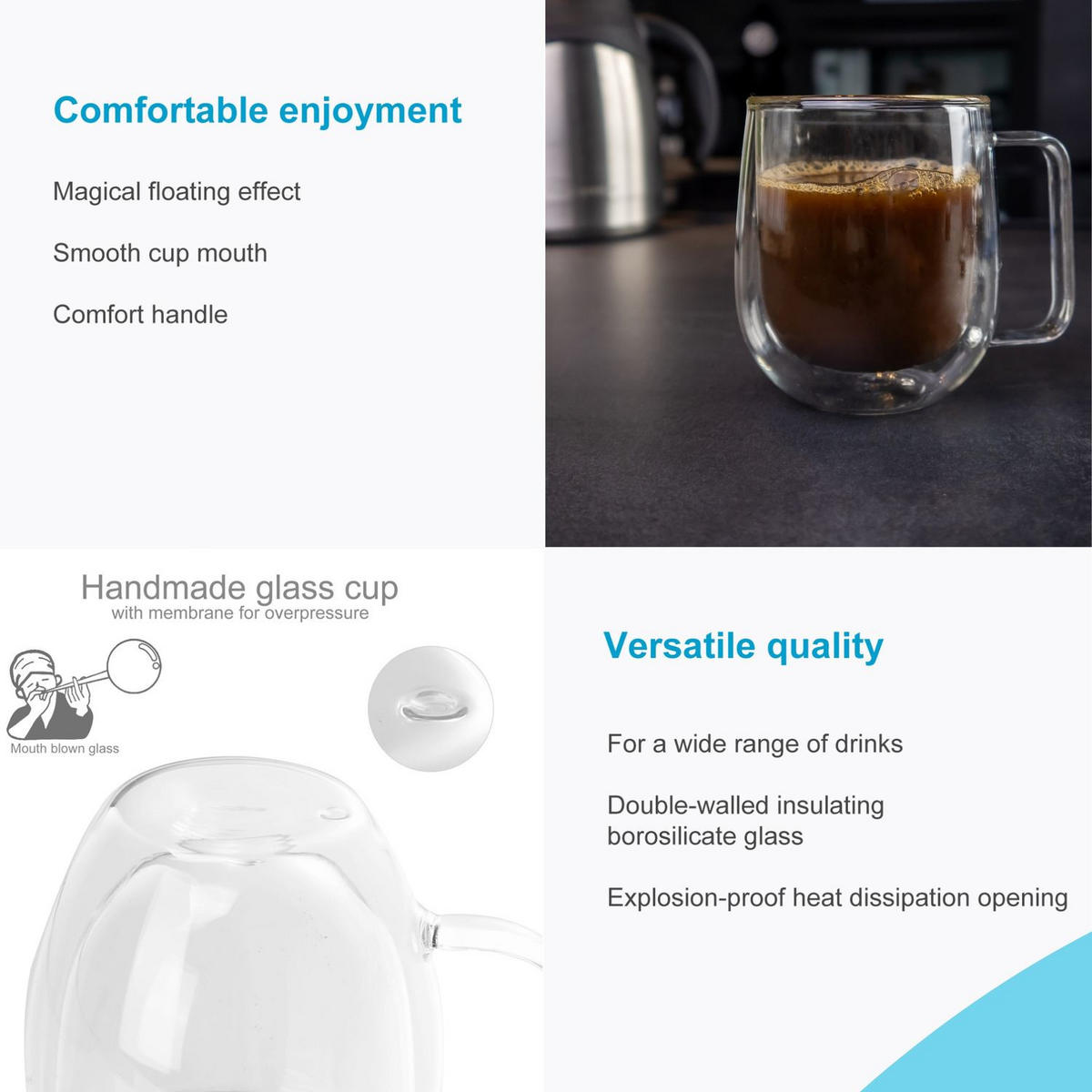 KAFFEEGLAS 200 ml(4er-Set) - Transparent, Glas - Intirilife
