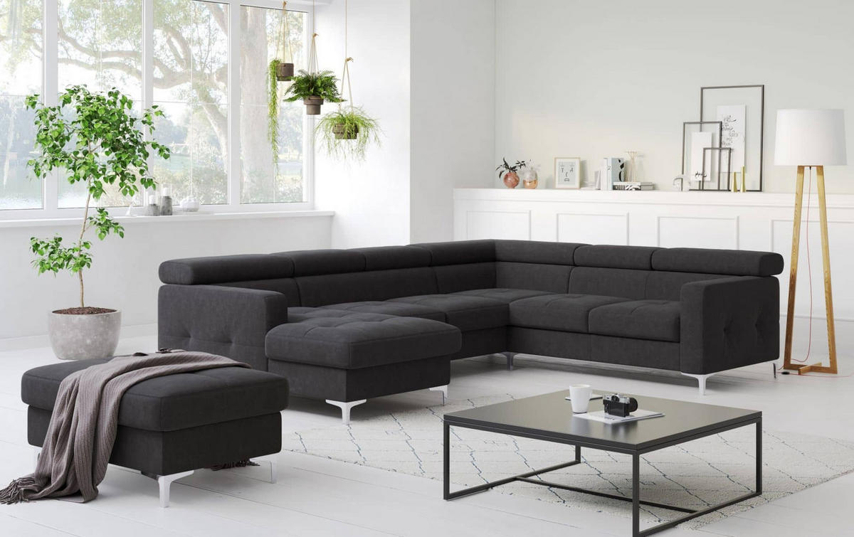 WOHNLANDSCHAFT mit Schlaffunktion und Bettkasten - Anthrazit/Silberfarben, Holz/Textil (240/74/304cm) - Cotta