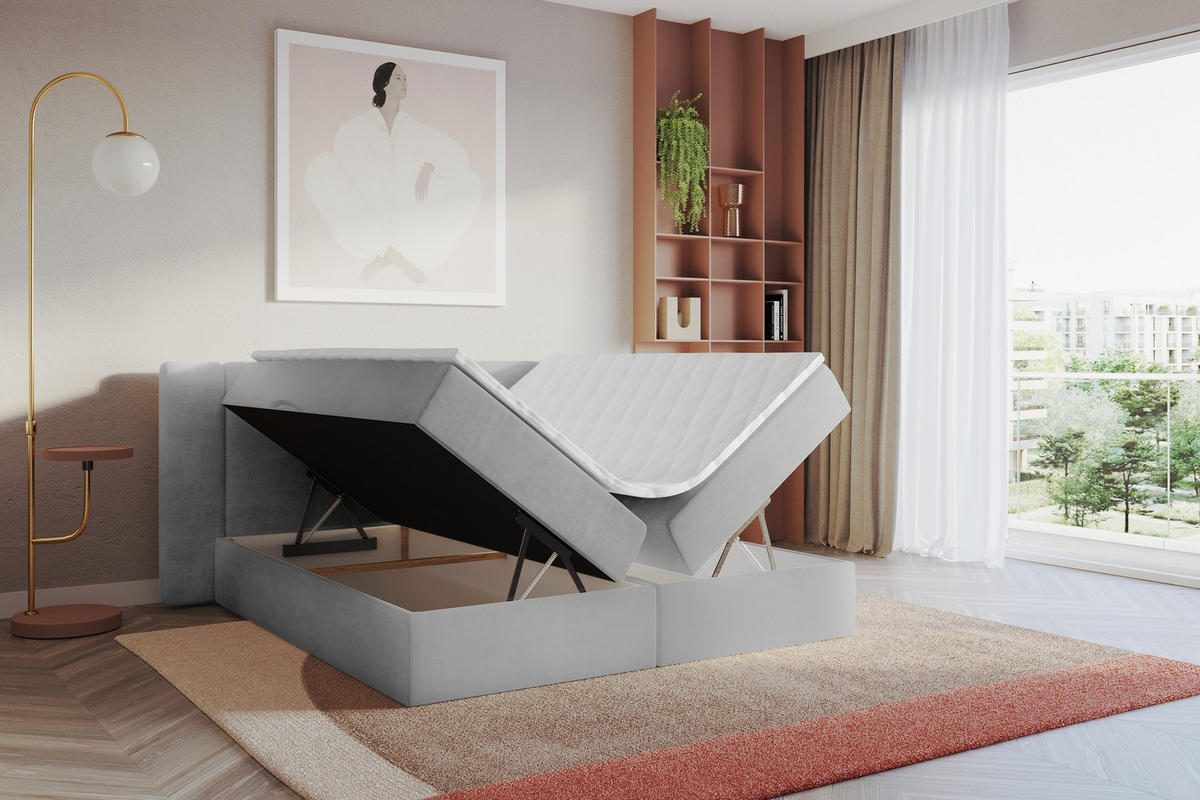 BOXBETT mit Matratze H3 - EVON - 140x200 cm Grau - Greige, Holzwerkstoff (140/200cm) - ALTDECOR