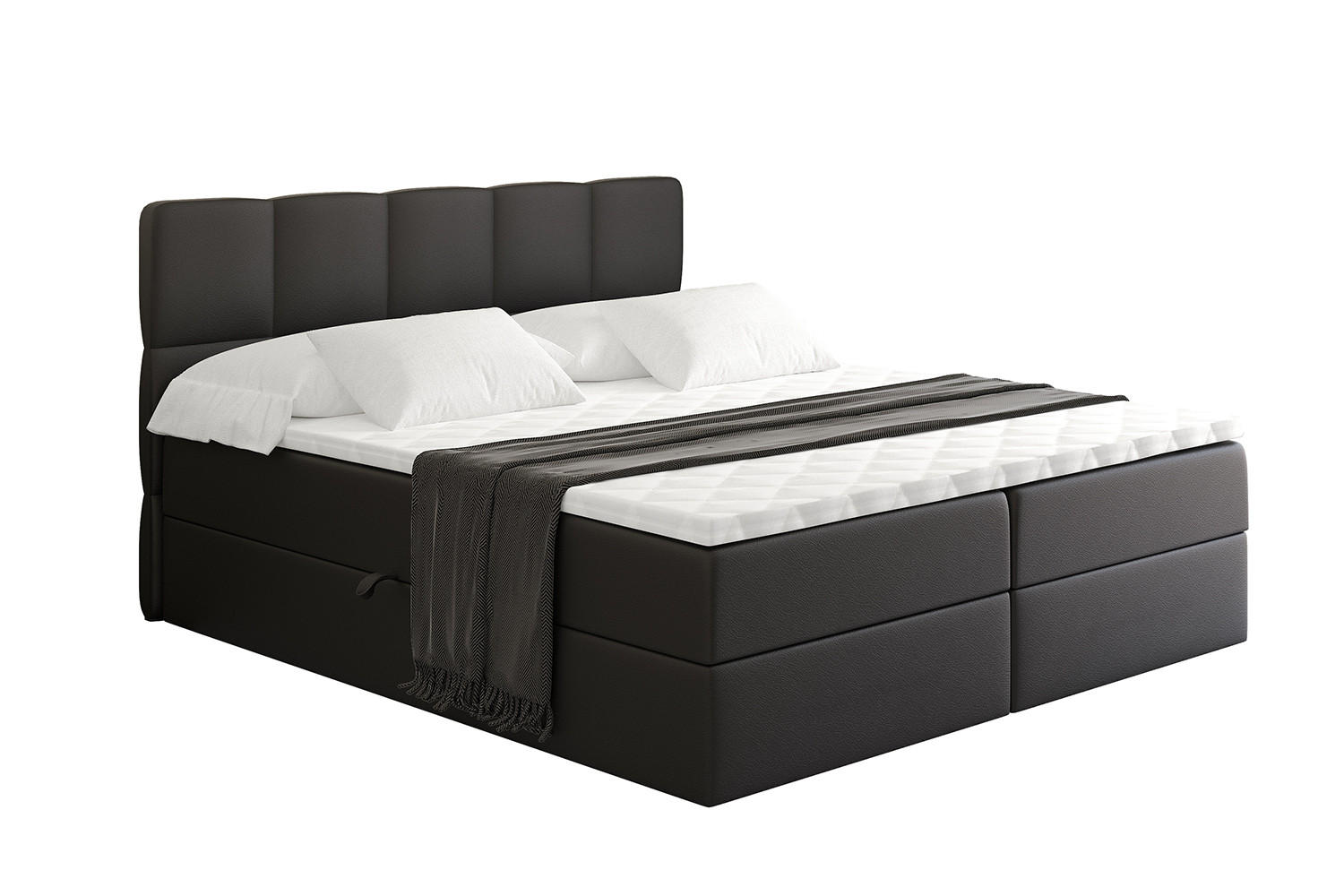 BOXBETT mit Matratze H4 und Lattenrost - LIRO - 140x200 - Schwarz Kunstleder - Schwarz, Holzwerkstoff/Kunststoff (140/200cm) - ALTDECOR