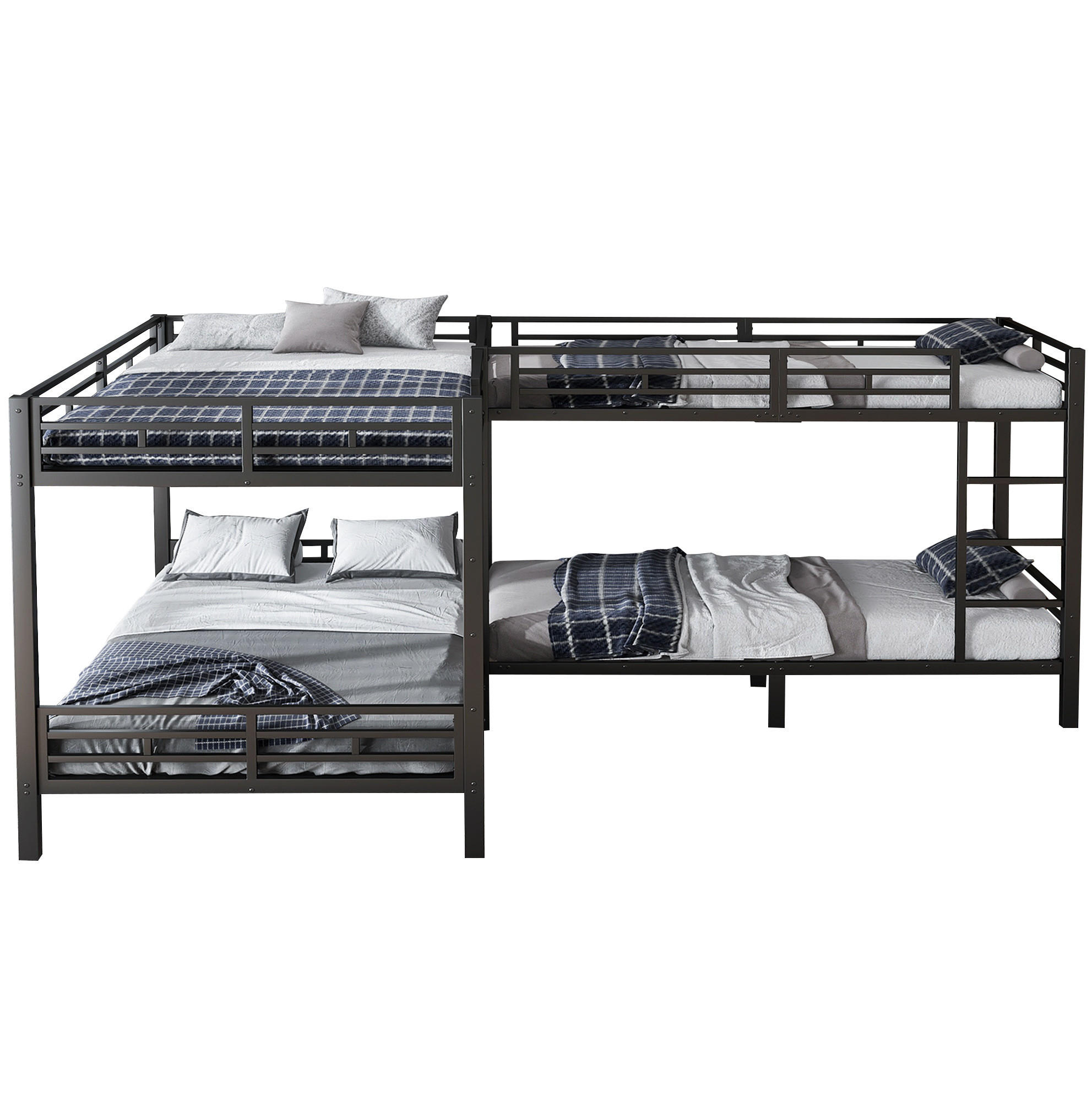 ETAGENBETT 90/200 & 140/200 cm aus Eisen mit Leiter und Lattenrost - Schwarz, Metall (90/200cm) - Flora Grace