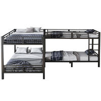 ETAGENBETT 90/200 & 140/200 cm aus Eisen mit Leiter und Lattenrost - Schwarz, Metall (90/200cm) - Flora Grace