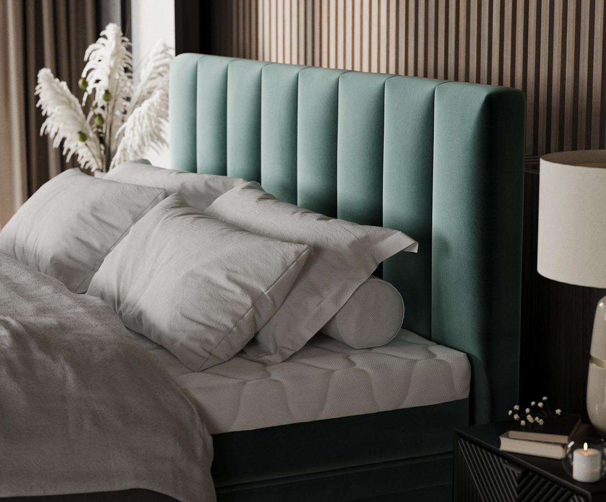 BOXBETT Lume 200/200 cm Türkis im Kronos Stoff - Türkis/Schwarz, Holz/Holzwerkstoff (200/200cm) - AltaBeds