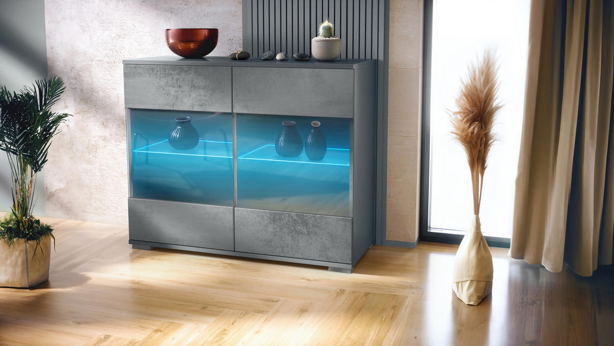 KOMMODE Bari Beton Dunkel Optik - Dunkelgrau, Holzwerkstoff (92.5/75.5/35cm) - Vladon
