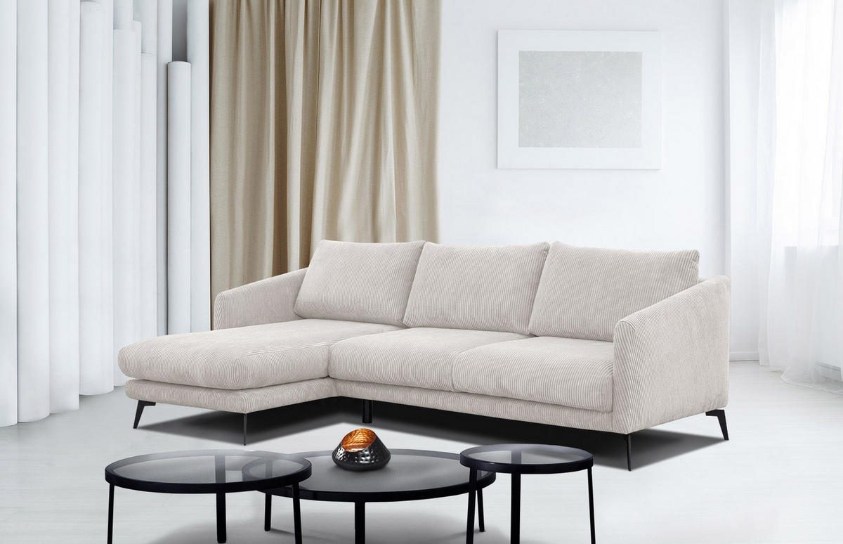 ECKSOFA VILT 4-Sitzer, weiß - Schwarz/Weiß, Holzwerkstoff/Textil (156/255cm) - Courtois Laville