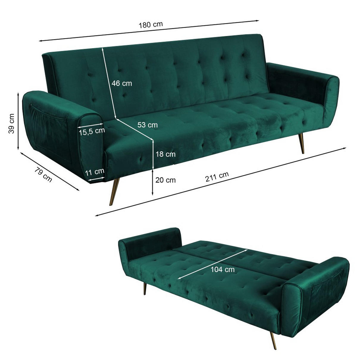 SCHLAFSOFA ODIN Grüne - Grün, Textil (79/80/210cm) - Weber Industries