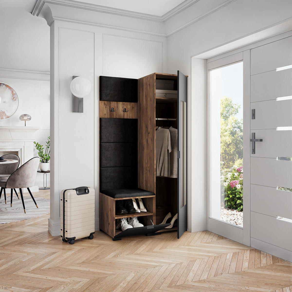 GARDEROBENSCHRANK VIRA 95/181/51 cm Modern Eichefarben - Eichefarben/Schwarz, Holzwerkstoff (95/181/51cm) - MASSENO