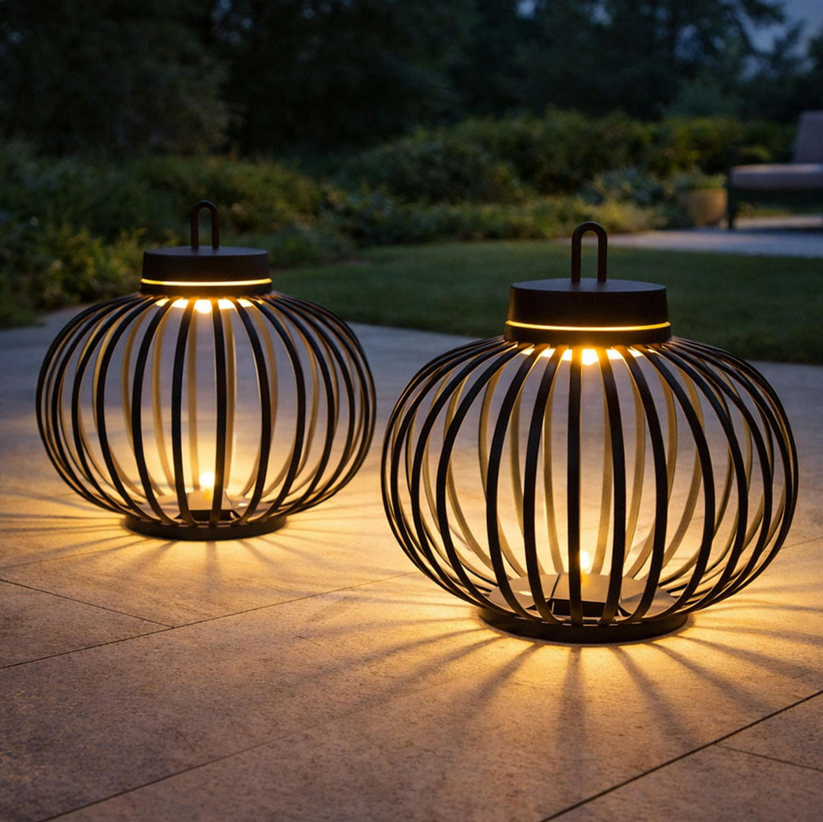 TISCHLEUCHTE GABBIA Bambus Schwarz, Akku, LED, 2er Set - Schwarz, Holz (36/36/33cm)