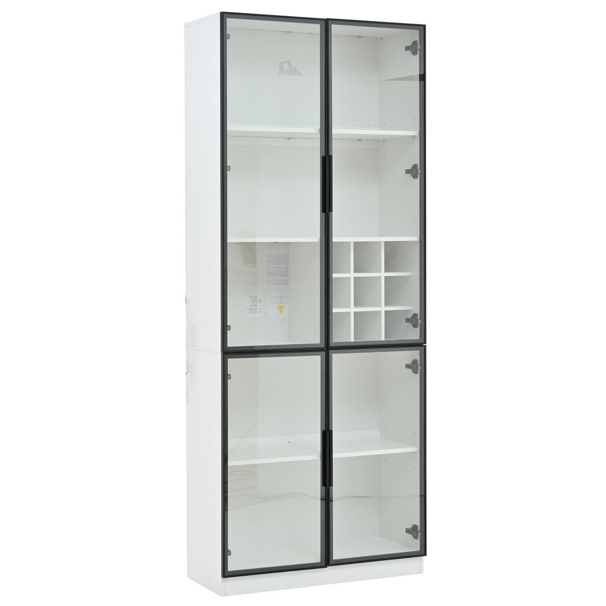 VITRINE 80/35/200 cm aus Spanplatte mit Glastüren, Weinfach und LED-Beleuchtung Weiß - Weiß, Holzwerkstoff (80/200/35cm) - Modenvie