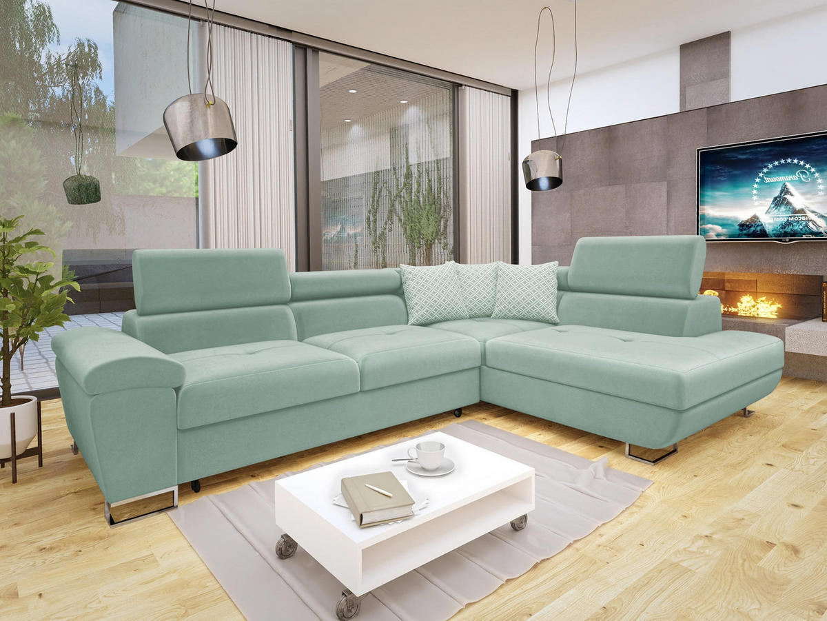 ECKSOFA Cotere, Seite: Rechts - Mintgrün, Holz/Textil (270/202cm) - MIRJAN24
