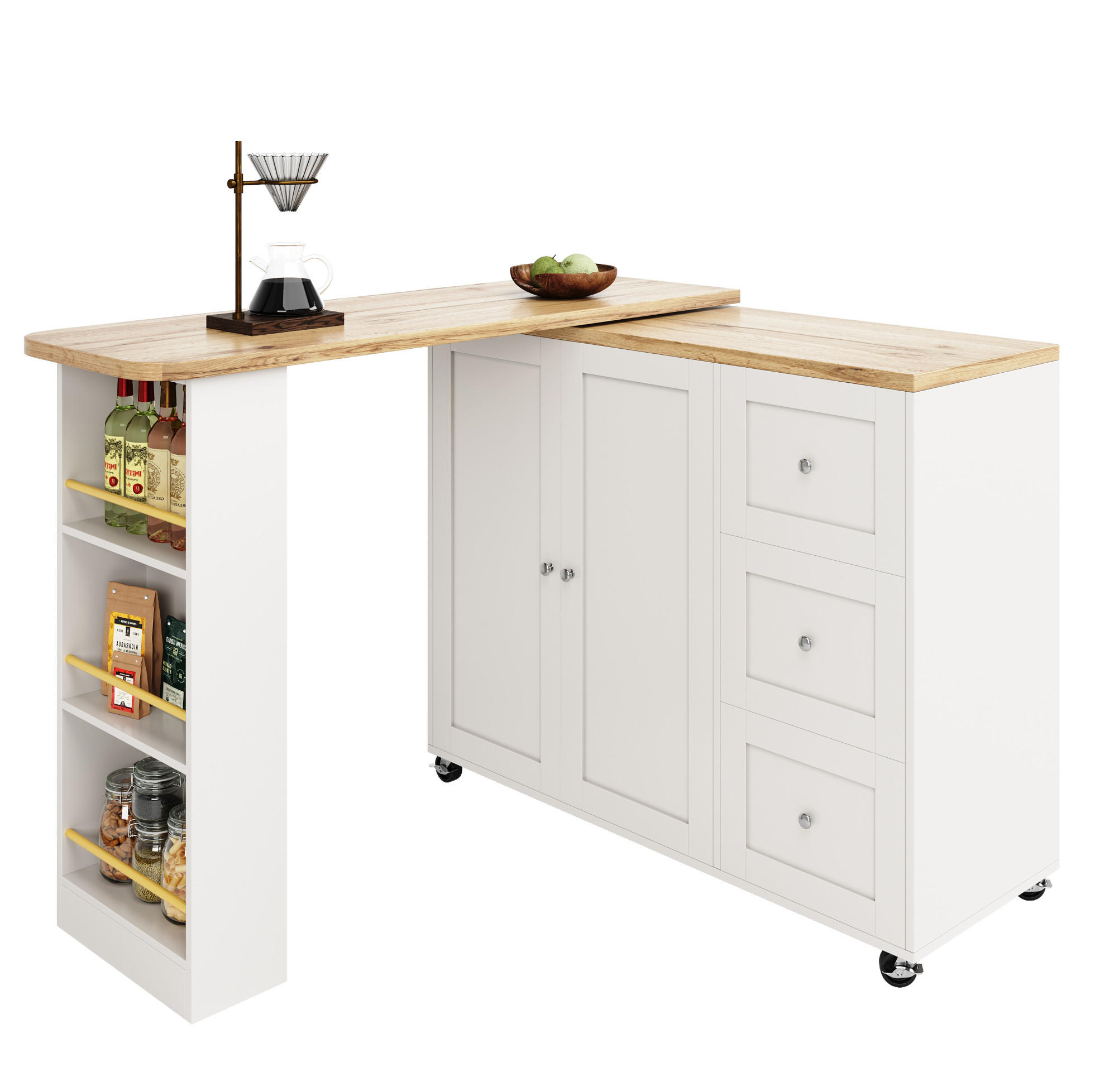 BARTISCHSCHRANK 360° drehbar auf Rollen Weiß MDF 2-tlg. - Weiß, Holz (39/106/203cm) - Beauniv