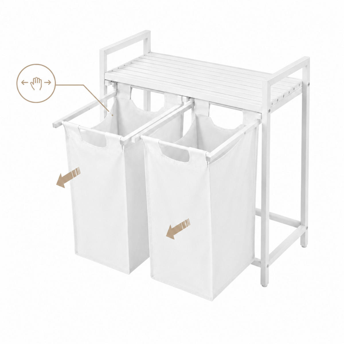 WÄSCHEKORB Metall MDF Stoff Weiß 2 herausnehmbare 92 Liter 73x33x71 cm - Weiß, Holzwerkstoff/Metall (73/71/33cm) - Begryf