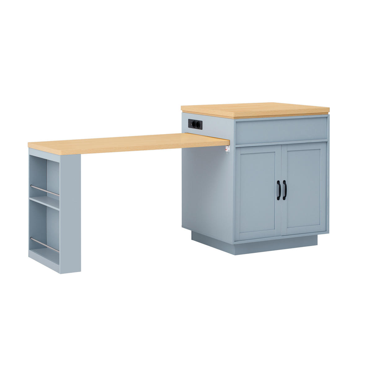 KÜCHENINSEL 125,5-187,5/71/93 cm aus MDF mit ausziehbarer Tischplatte und LED-Beleuchtung Blau - Hellblau, Holzwerkstoff (125.5/93/71cm) - Modenvie