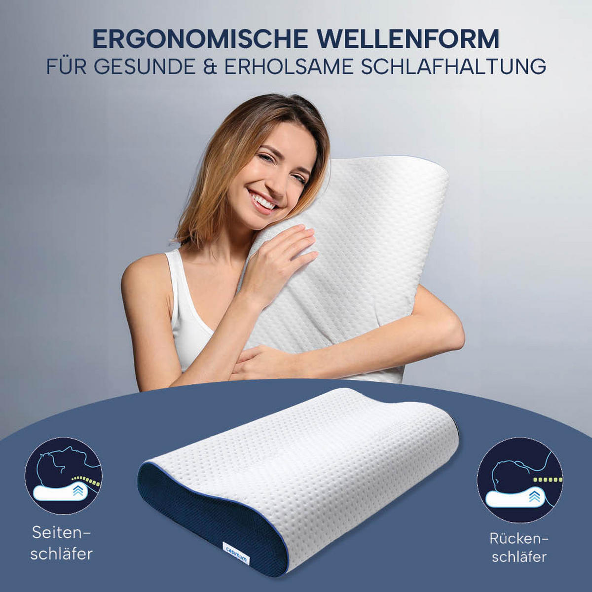 ORTHOPÄDISCHES Nackenkissen ERGO VARIO inkl. beigem Baumwoll- Schonbezug, 60x30x10/12, Rücken- & Seitenschläfer, cosyPUR® Memory Foam - Beige, Textil (30/60cm) - casimum