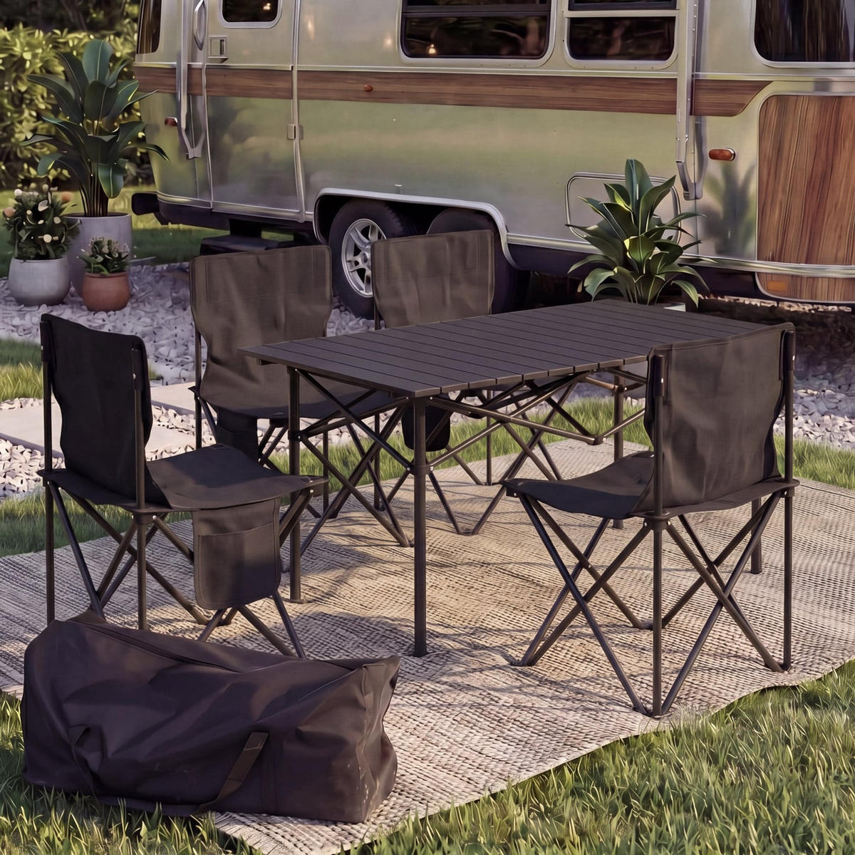 CAMPINGSET Schwarz - Schwarz, Metall (95/65/55cm) - MCW