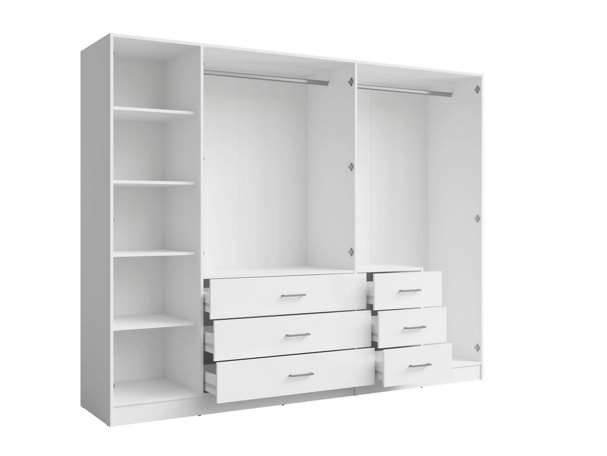 KLEIDERSCHRANK KERONA 21 - 250×200,5×58 cm mit 3 Spiegeln, 5 Türen & 6 Schubladen Weiß - Weiß, Holz/Holzwerkstoff (250/200.5/58cm) - Milaros Markt