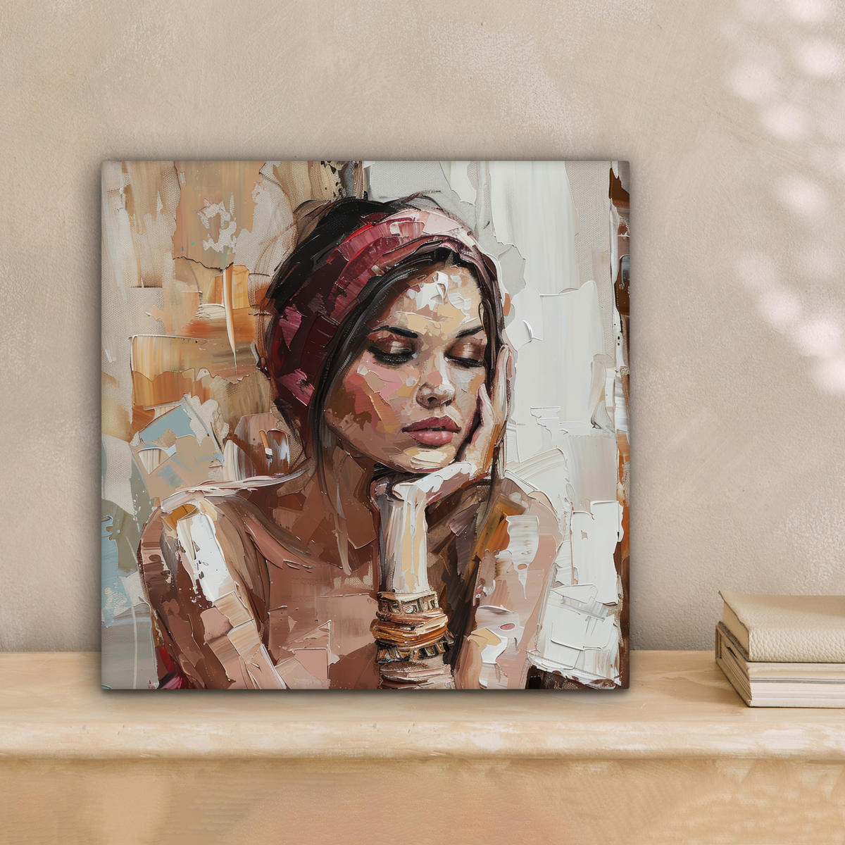 LEINWANDBILD Frau - Lackierung - Porträt - Modern Deko Wohnzimmer 20x20 cm - Altrosa, Textil (20/20cm) - MuchoWow