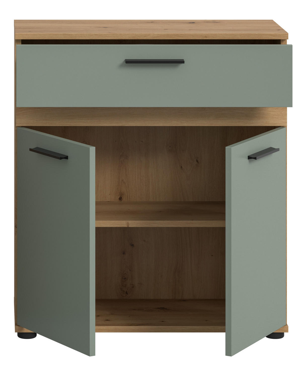 KOMMODE Salbei grün, Eiche Artisan 70 x 79 cm, Badschrank 2-türig - Salbeigrün/Schwarz, Holzwerkstoff/Kunststoff (70/79/31cm) - Inn.Furn