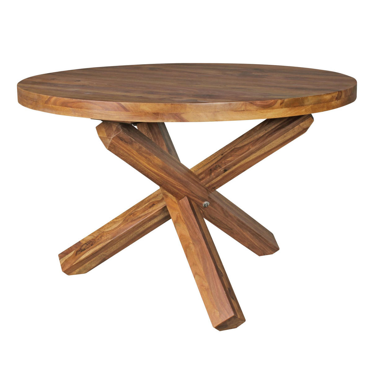 ESSTISCH Massivholz Rund Kreuzbeine Handgefertigt TEKO, Braun 120x120x75 cm - Braun, Holz (120/120/75cm) - KADIMA DESIGN