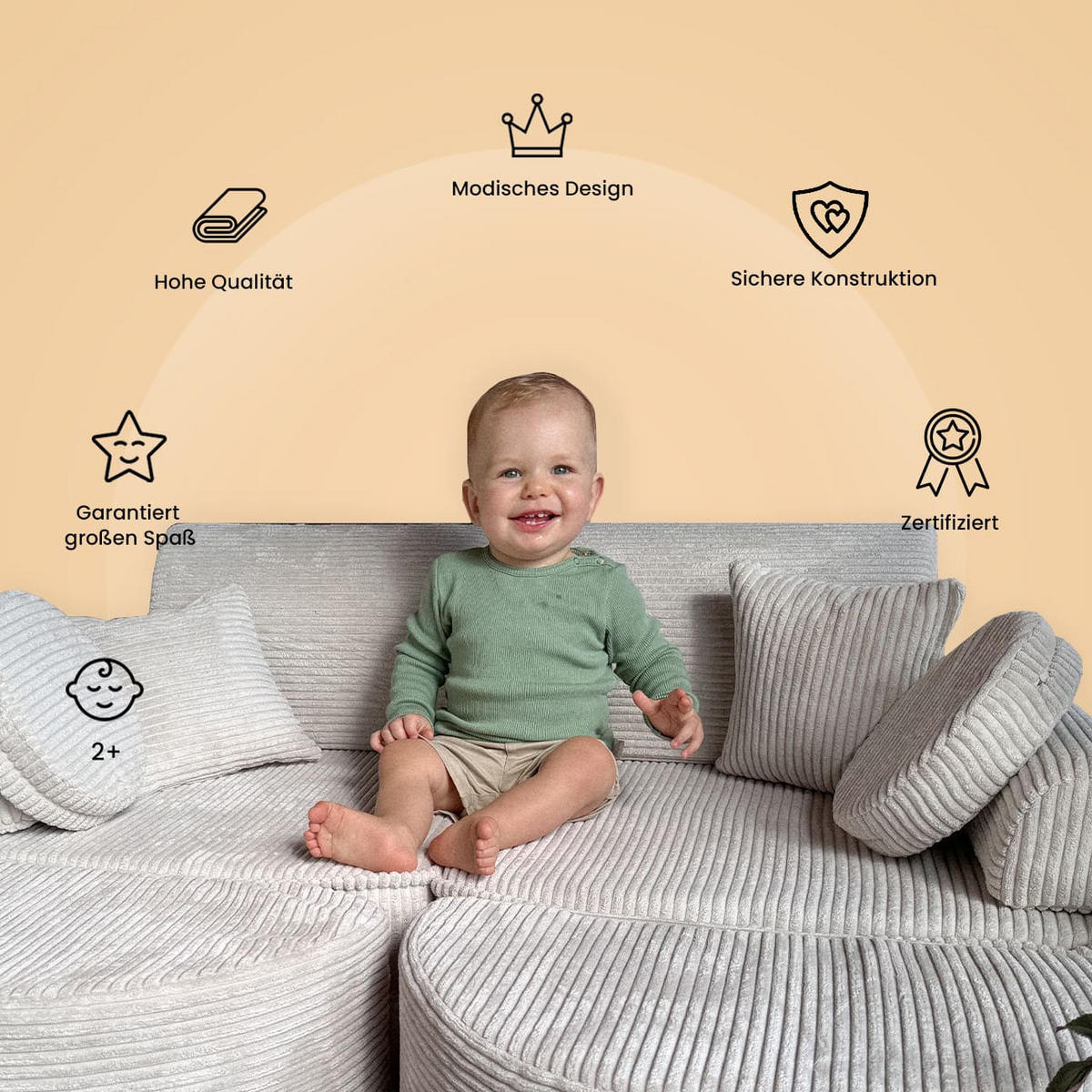 KINDERSOFA, Pocket Basic, Churros, Taubengrau - Graphitfarben, Textil (120/25/60cm) - MeowBaby