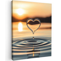 LEINWANDBILD - Herz - Wasser - Sonnenuntergang - Natur - Zen - 30x40 - Bilder - Bernsteinfarben, Textil (30/40cm) - MuchoWow