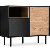 KOMMODE LOFTY Außenseiteneinlage, schwarz / Eiche natur - Eichefarben/Multicolor, Holzwerkstoff (102/83/41cm) - KONSIMO®